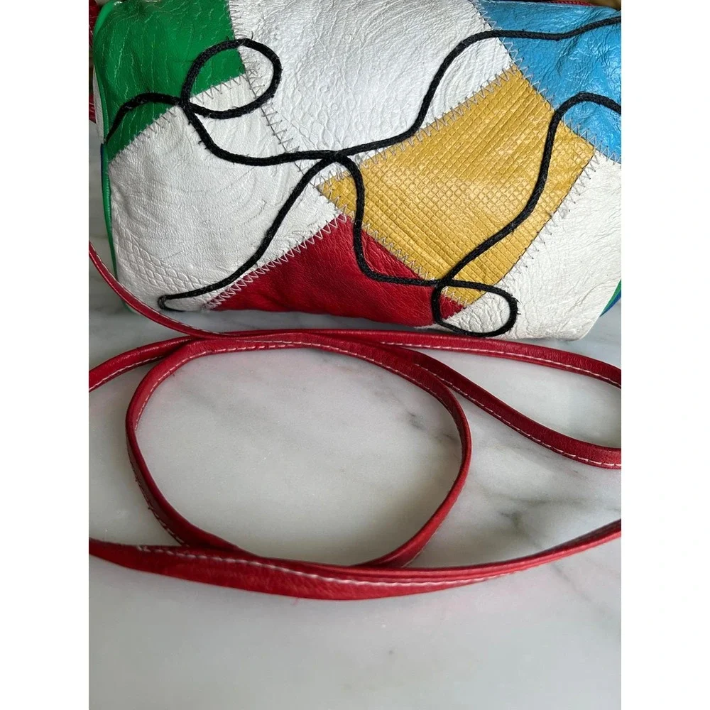 Sereta Vintage 90s‎ Patchwork Leather Crossbody Bag Primary Colorblock Pop Art